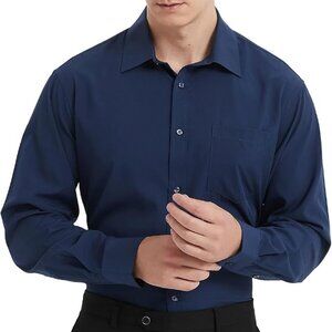 NWOT Men's Blue Long Sleeve Button Up Shirt Solid Casual Shirt SZ L